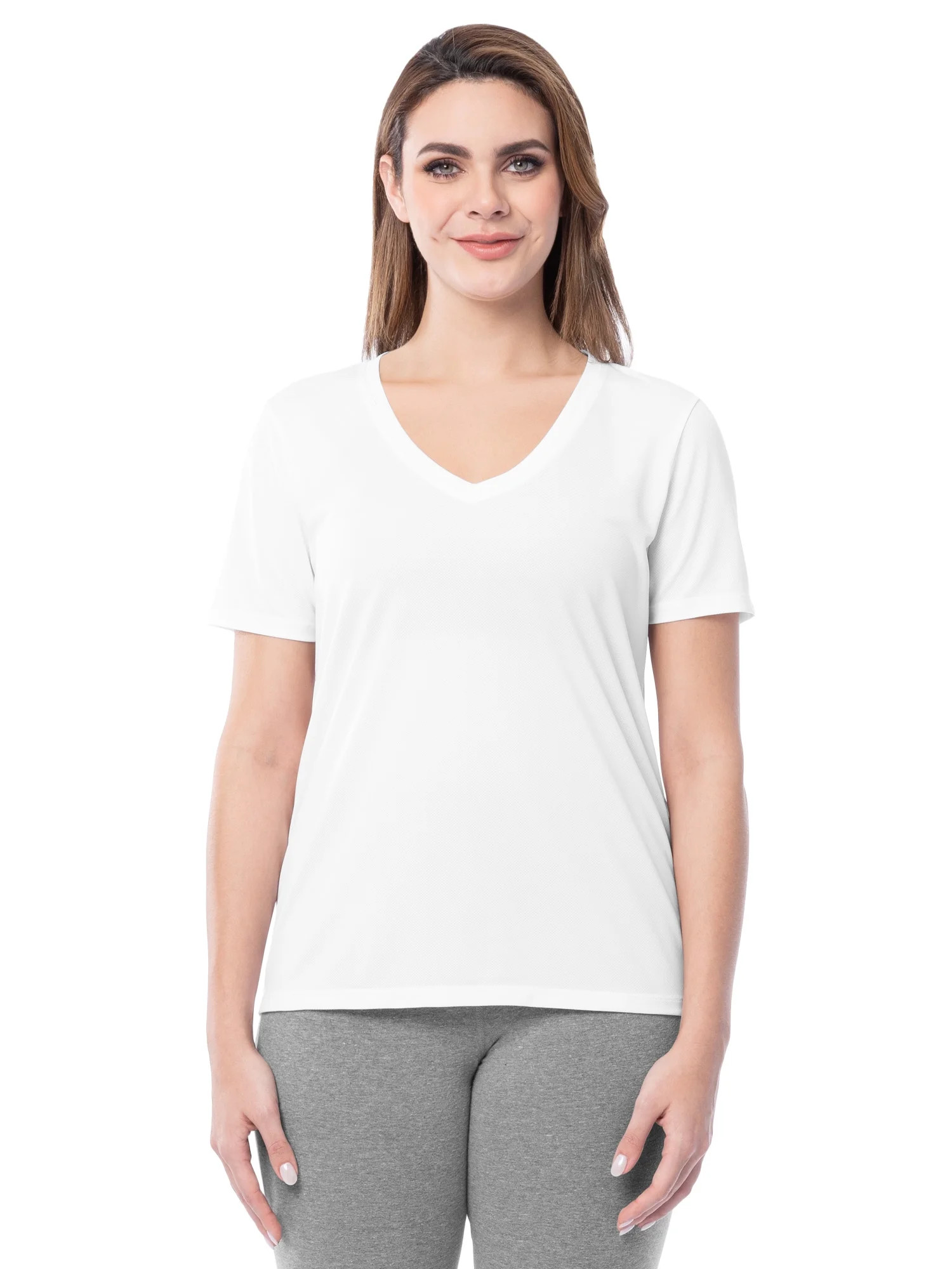 Athletic Works Women's Active Texture Knit V-Neck Tee, Sizes XS-XXXL | Walmart (US)