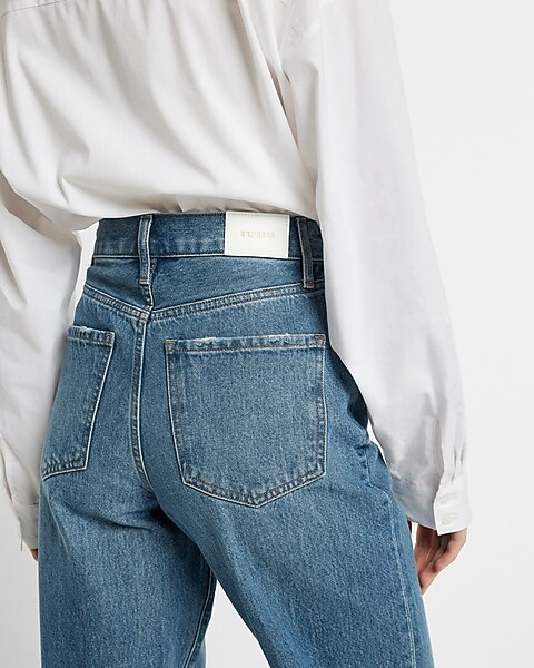 High Waisted Medium Wash Ripped Wide Leg Jeans | Express