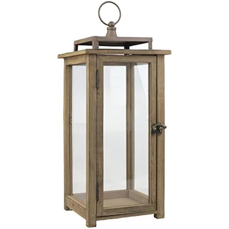 18 Inch Rustic Wooden Candle Hurricane Lantern, For Table Top, Mantle, Wall Hanging, or Garden Di... | Walmart (US)