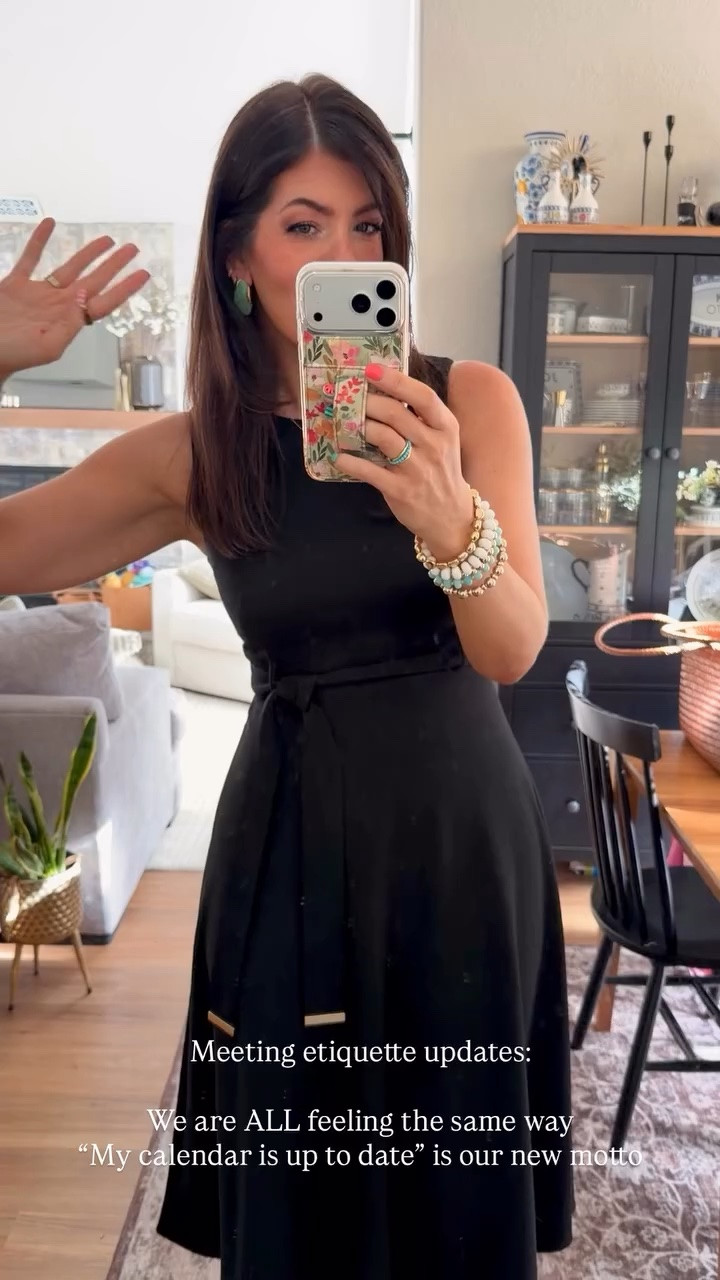 Work ootd
In an 8 black a line dress 
Meeting etiquette updates:

We are ALL feeling the same way
“My calendar is up to date” is our new motto

#LTKootd #LTKMidsize #LTKWorkwear