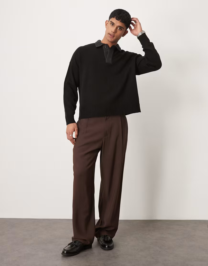 ASOS DESIGN wide fit smart trousers in brown-Grey | ASOS (Global)