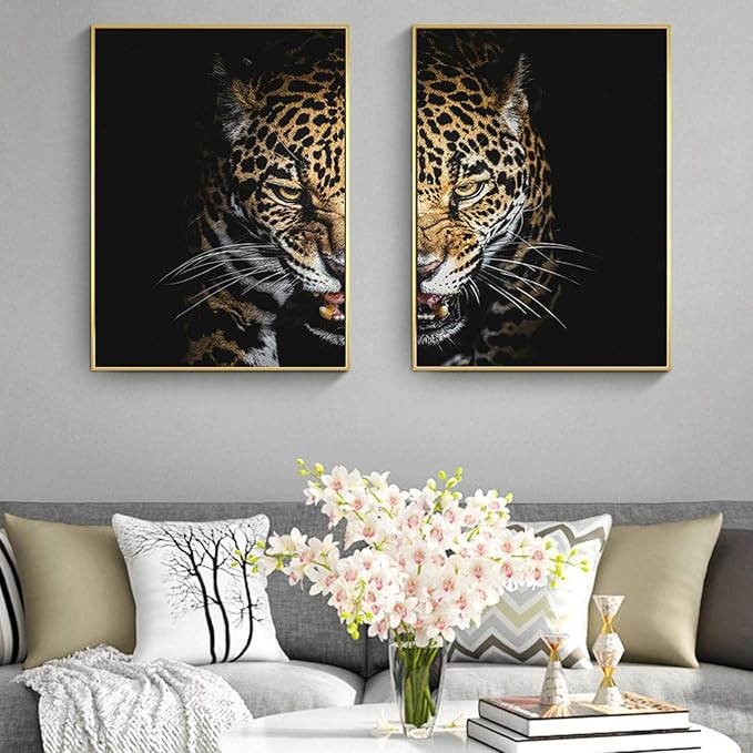 ZHMANLUCK Large Wild Animals Pictures - Half Leopard Face Canvas Art Posters and Prints Animals A... | Amazon (US)