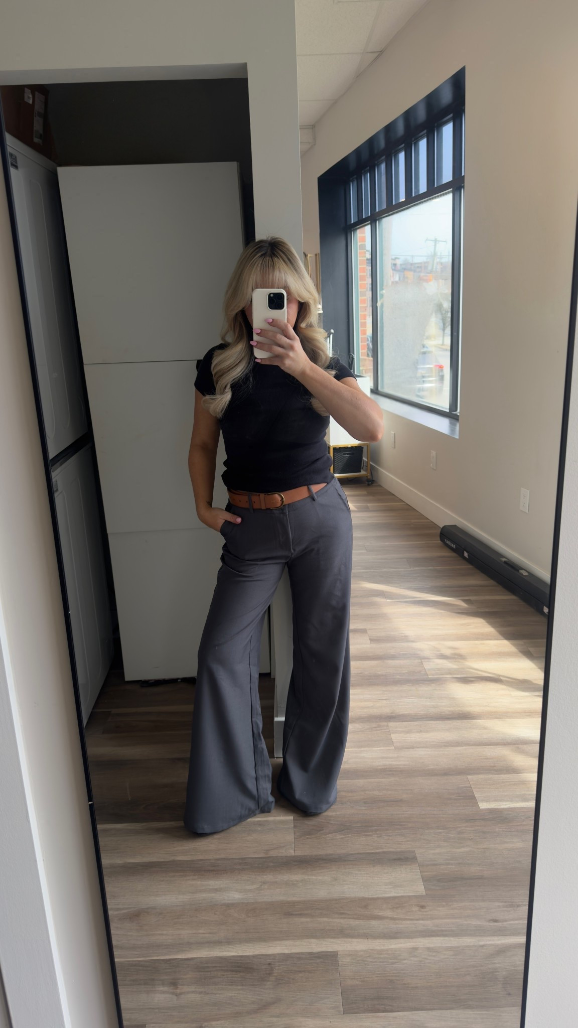 Black mock neck size medium mauve 
Grey wide leg dress pants size medium 
Black chunky boots size 7 


#LTKootd #LTKmomlife #LTKWorkwear