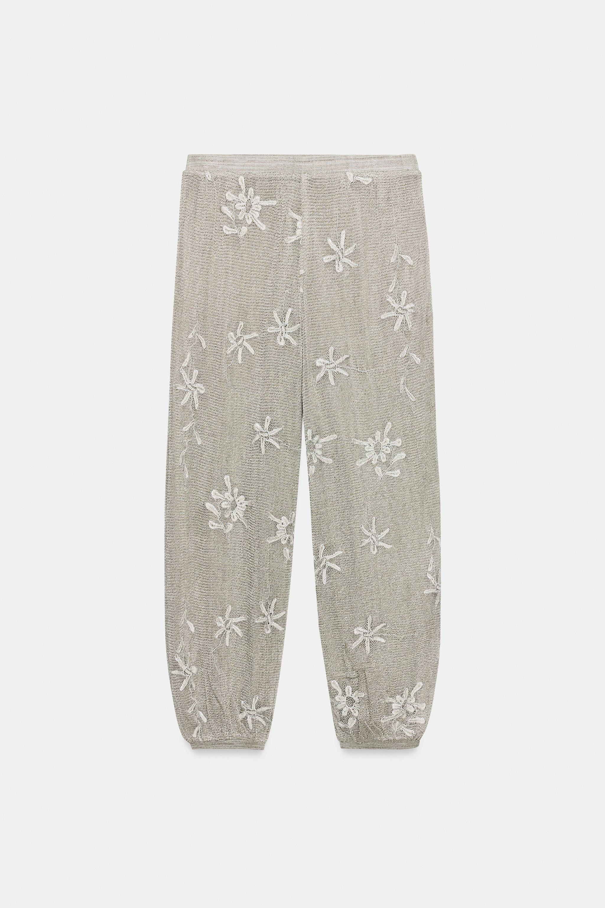 METALLIC THREAD BALLOON KNIT PANTS | Zara US