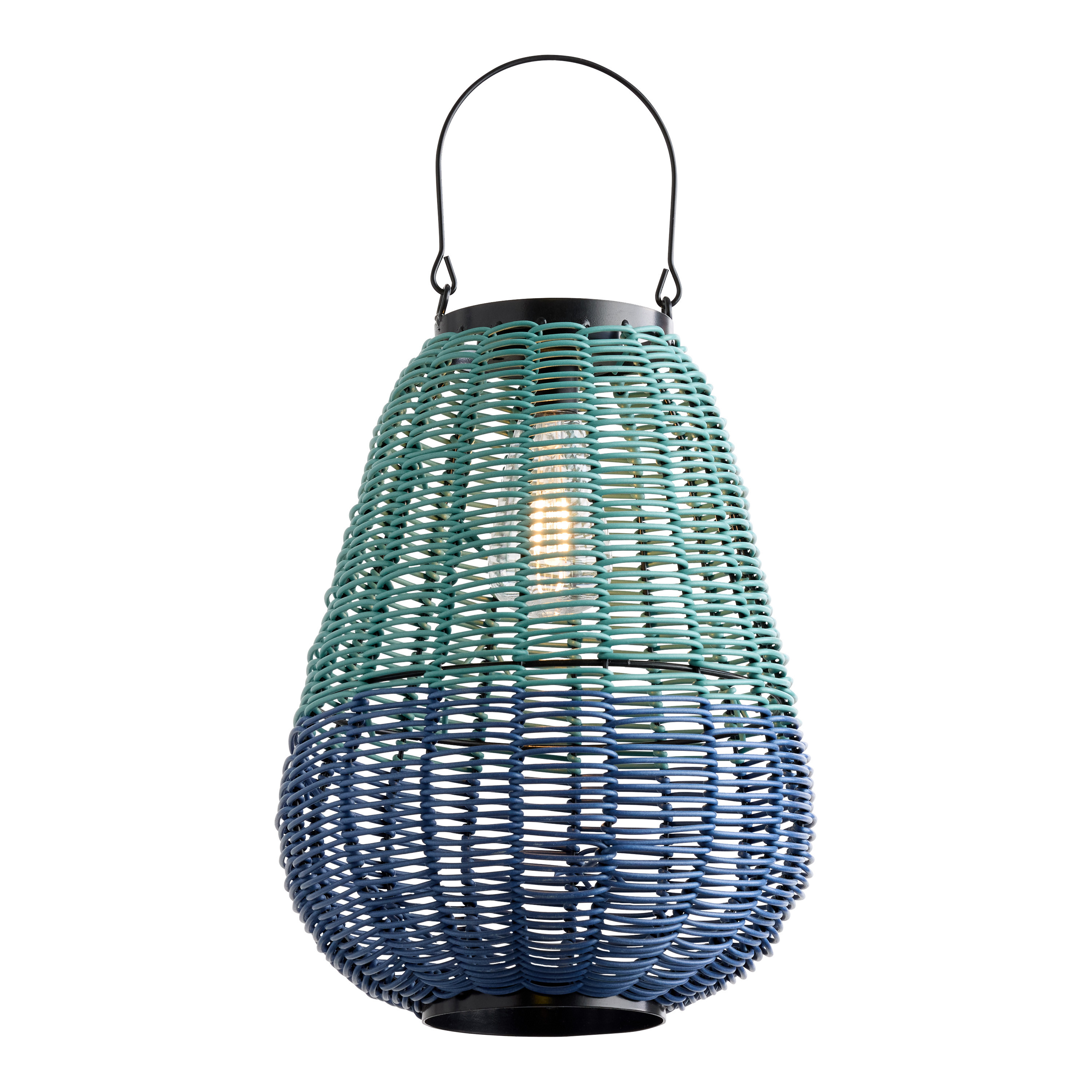 Ombre Recycled All Weather Wicker Teardrop Solar LED Lantern | World Market