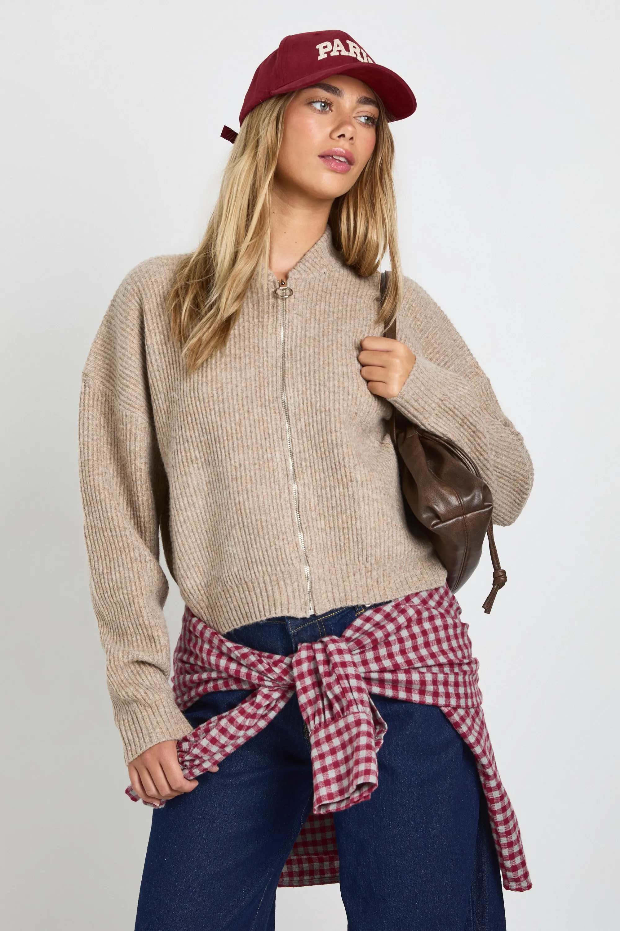 Premium Rib Knit High Neck Zip Through Jumper | Boohoo.com (UK & IE)