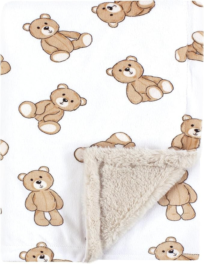 Hudson Baby Unisex Baby Plush Blanket with Furry Binding and Back, Teddy Bears, One Size | Amazon (US)