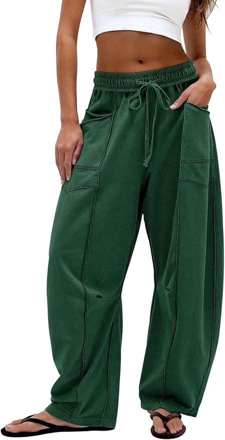 Dokuritu Barrel Sweatpants Women Casual Drawstring Elastic Waist Wide Leg Sweatpant with Pockets ... | Amazon (US)