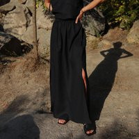 Black Linen Maxi Skirt Long Skirt With Side Slits & Pockets | Etsy (US)