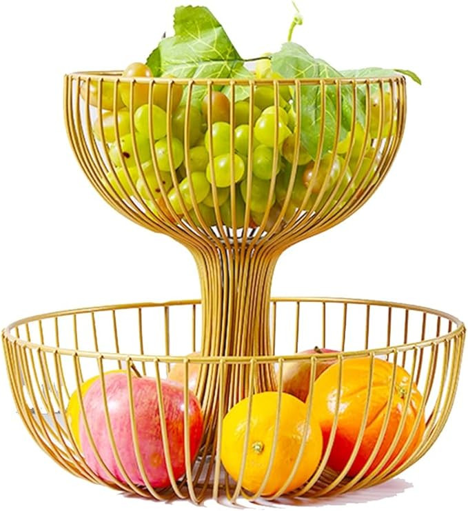 Two-tier Fruit Tray, Large Capacity Fruit Basket Mesh Fruit Basket, Fruit And Vegetable Basket Ho... | Amazon (US)