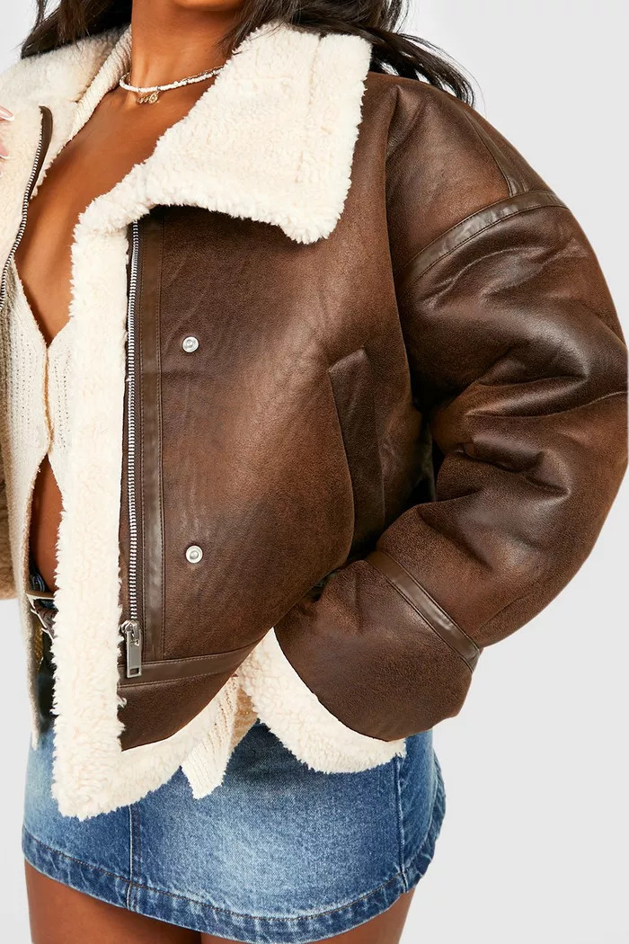 Plus Teddy Trim Aviator Jacket | boohoo (US & Canada)