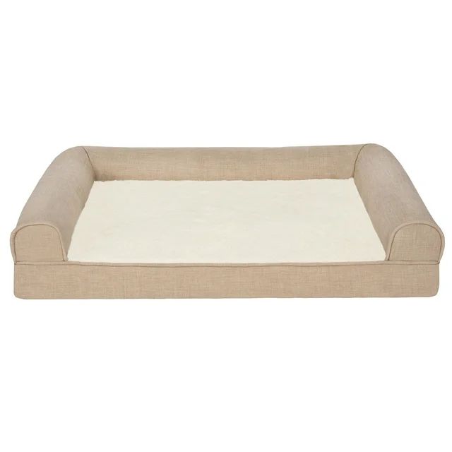 FurHaven Pet Products Large Plush & Performance Linen Orthopedic Sofa Dog Bed, Flax | Walmart (US)