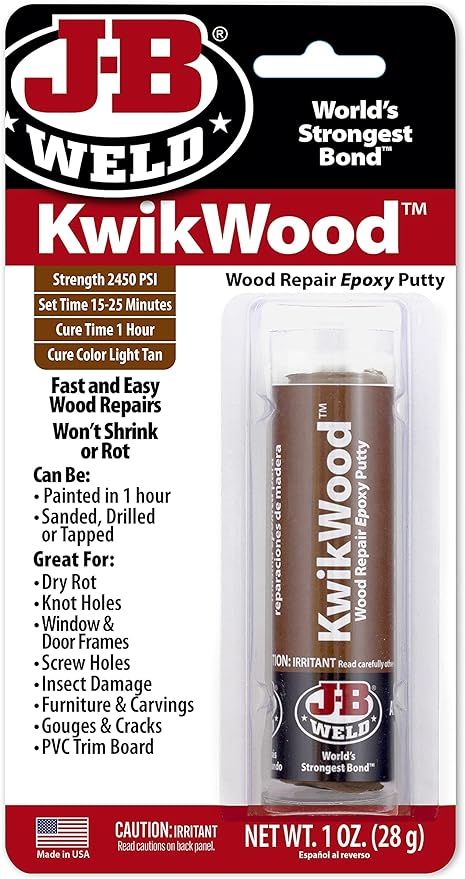 J-B Weld 8257 KwikWood Wood Repair Epoxy Putty Stick- 3.5 inch, Tan | Amazon (US)