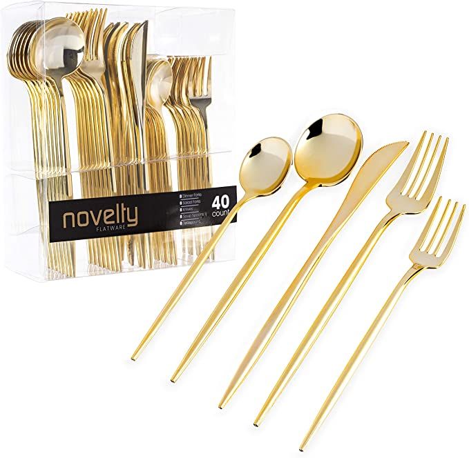Novelty Modern Flatware Disposable Plastic Cutlery Combo Set 40 Count Luxury Gold, Service for 8 | Amazon (US)