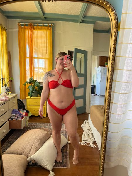 Red Terry bikini from Abercrombie last year! Linking super similar pieces from this season. Wearing large top and XL bottoms.

#LTKcurves #LTKunder50 #LTKswim