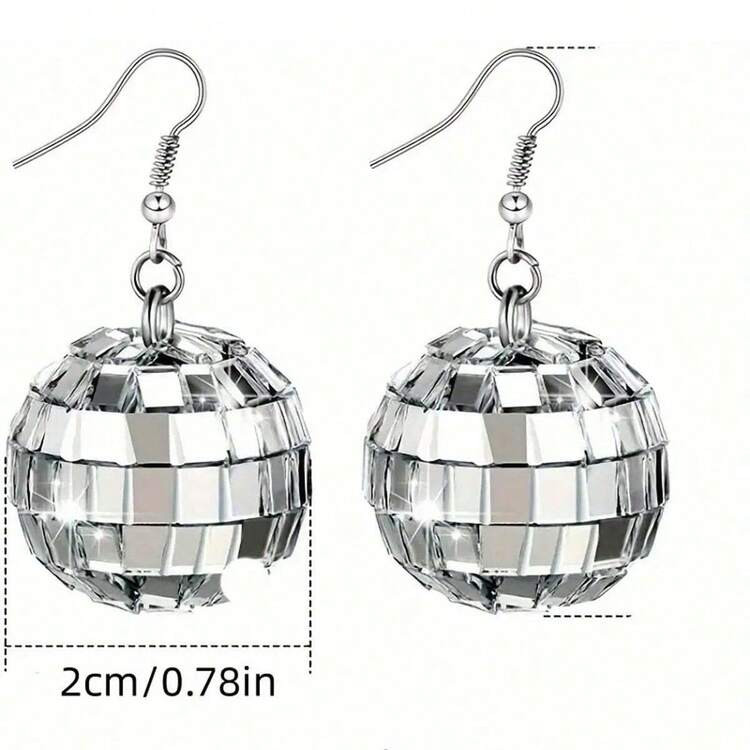 1pc Disco Ball Vintage Style Silver Drop Earrings, Mirrored Disco Ball Christmas Ball Shaped Fash... | SHEIN