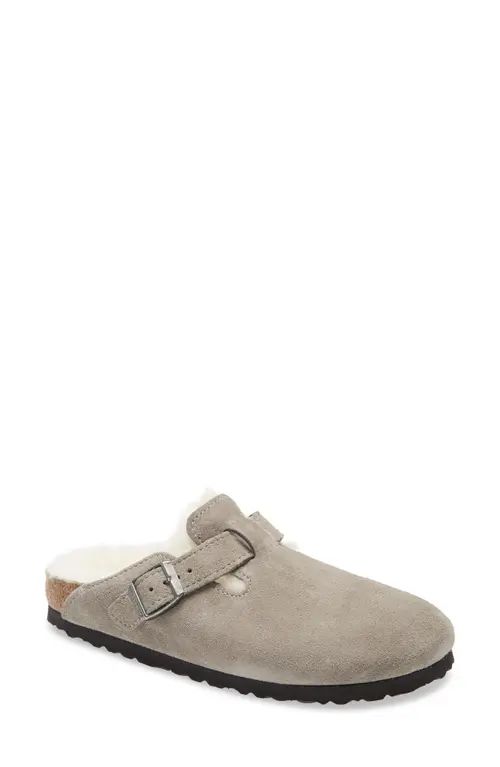 Birkenstock Boston Genuine Shearling Lined Clog in Stone Coin Suede at Nordstrom, Size 8-8.5Us | Nordstrom