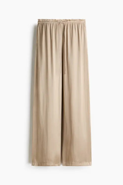 H&M Satin Drawstring Trousers in Beige at Nordstrom, Size X-Small | Nordstrom