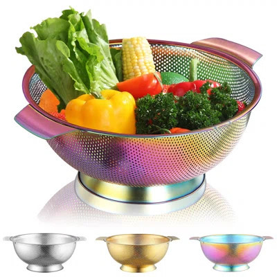 Stainless Steel Rice Washing Bowl, Versatile 3-in-1 Colander And Kitchen Strainer With Side Drainers For Rice, Vegetables & Fruit | Wayfair North America