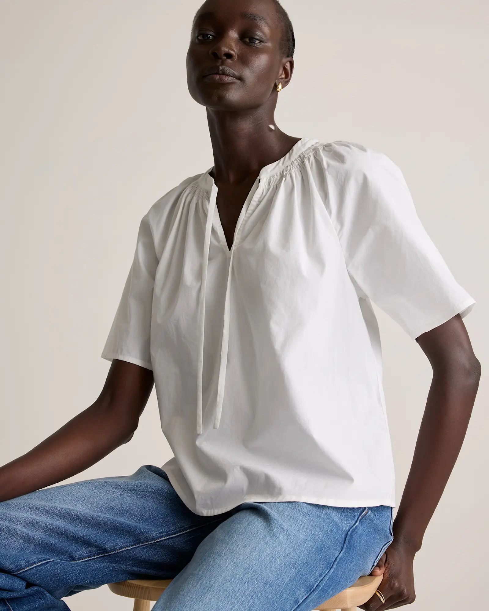100% Organic Cotton Poplin Split Neck Top | Quince