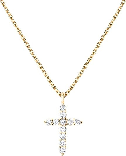 PAVOI 14K Gold Plated Cubic Zirconia Cross Necklace for Women | Cross Faith Pendant Necklaces | Amazon (US)