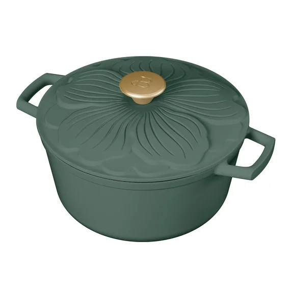 Beautiful 4 Quart Enameled Cast Iron Round Dutch Oven with Petal Design Lid, Thyme Green by Drew ... | Walmart (US)