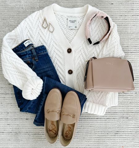 Smart casual outfit including knit cardigan, jeans and loafers! Great outfit for casual workwear, work from home, or as an every day outfit. Love that this look can be worn in winter and early spring. Linking below similar handbags and headbands! 

#LTKworkwear #LTKSeasonal #LTKstyletip