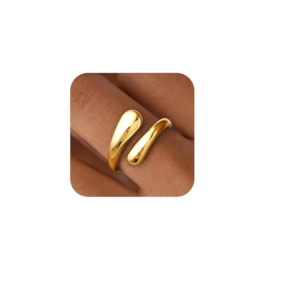Non Tarnish Gold Chunky Rings for Women, Gold Statement Dome Rings Stacking Silver, Adjustable Me... | Amazon (US)