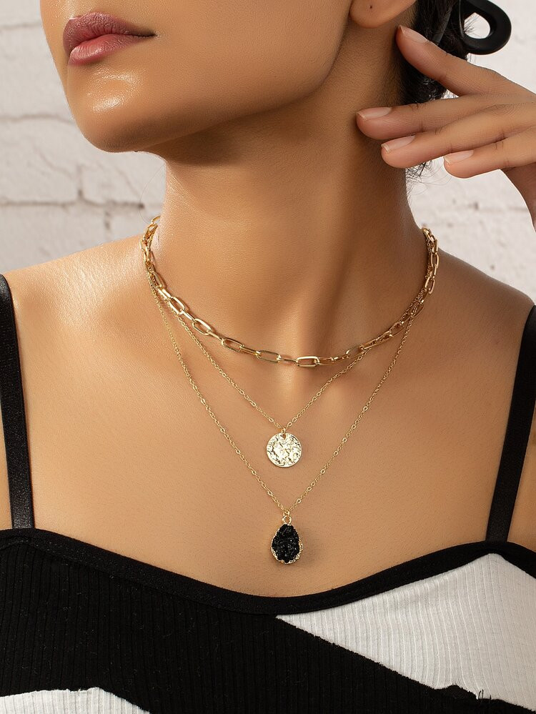 Round & Water-drop Charm Layered Necklace | SHEIN