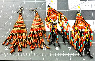 Hand Beaded Multicolor Fringe Tassel Dangle Earrings 4'' Native inspired Vtg. PP | eBay US