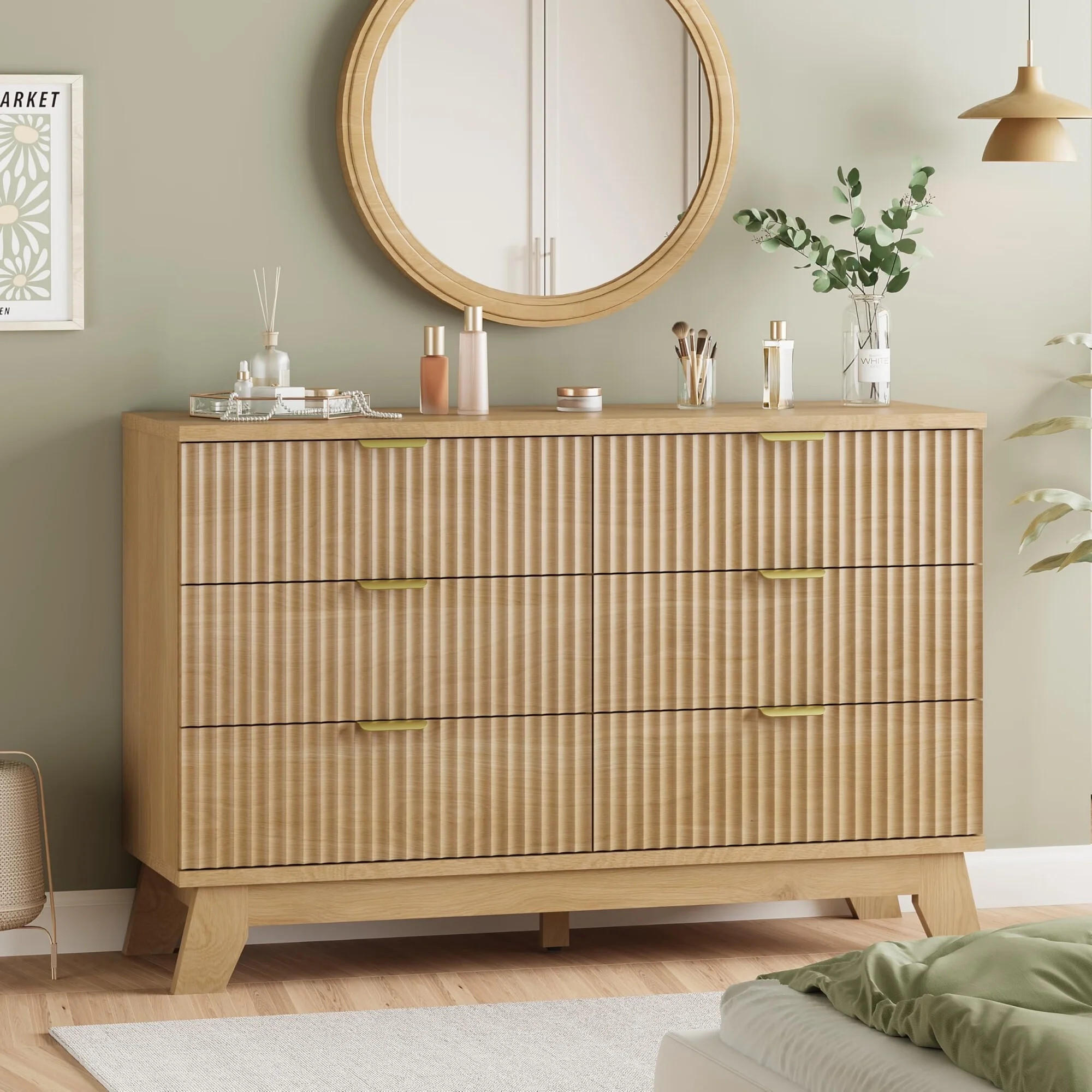 FANRAL 9 Drawer Dresser Fluted Dresser for Bedroom,Wooden Chest Of Drawers Modern Dresser for Closet,Natural Oak Dresser | Walmart (US)