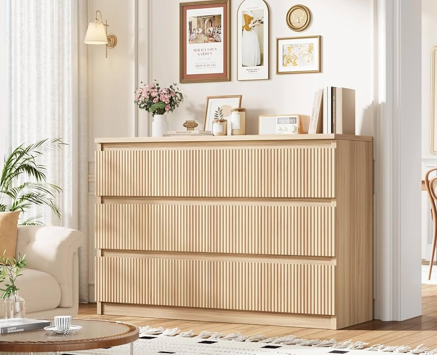 Oak 6 Drawer Dresser for Bedroom, Modern Fluted Dresser, Bedroom Dressers with Drawers, Large Dou... | Amazon (US)