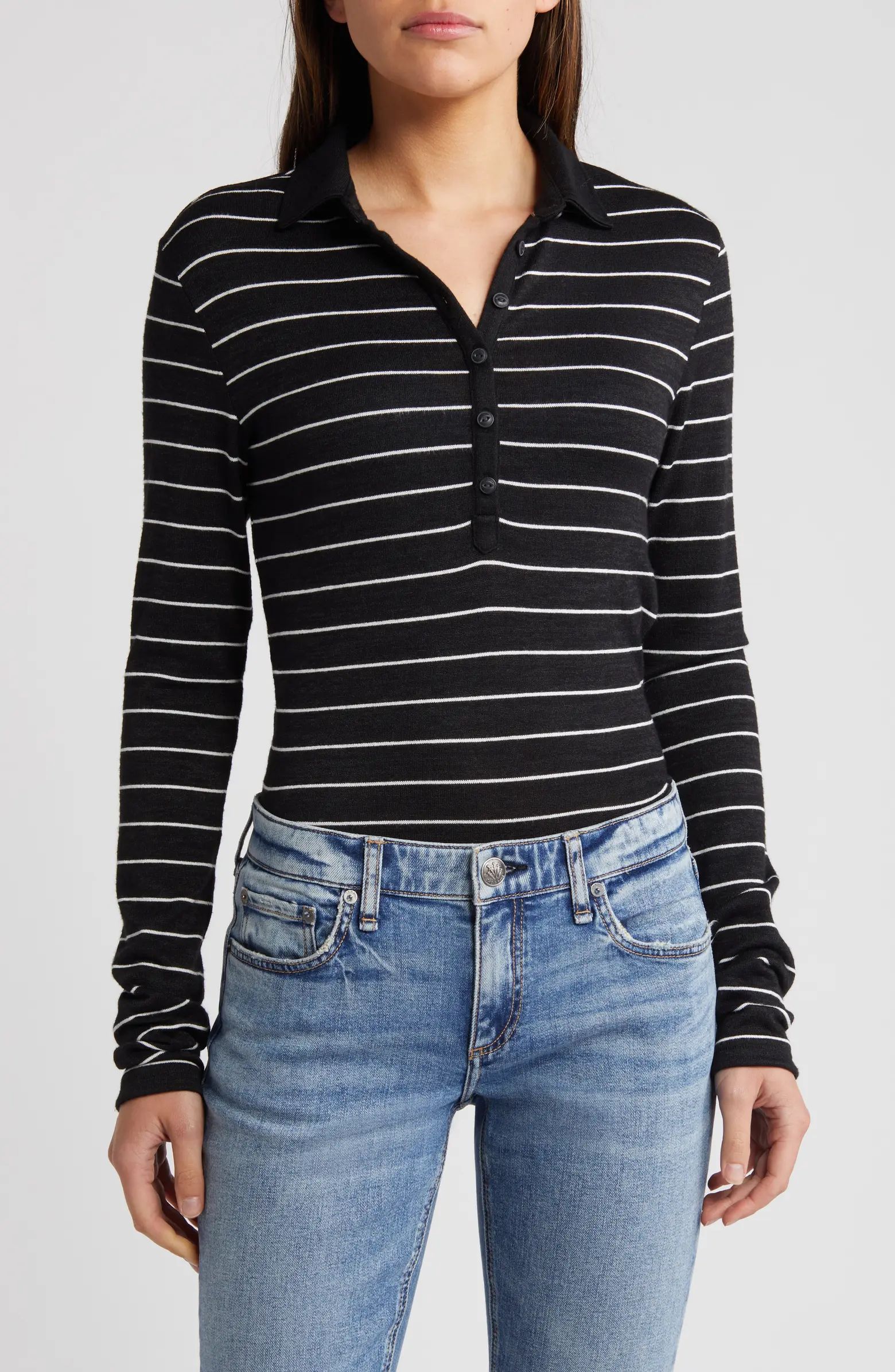 rag & bone The Knit Stripe Long Sleeve Polo | Nordstrom | Nordstrom