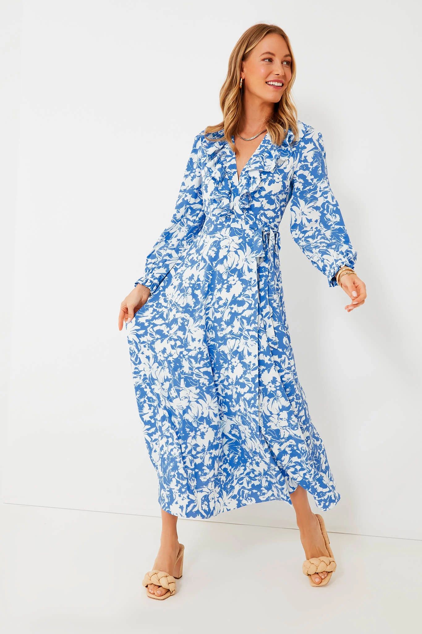 Blue and White Floral Winifred Wrap Dress | Tuckernuck (US)