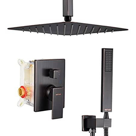 SR SUN RISE 12 Inch Ceiling Mount Matte Black Shower System Bathroom Luxury Rain Mixer Shower Combo  | Amazon (US)