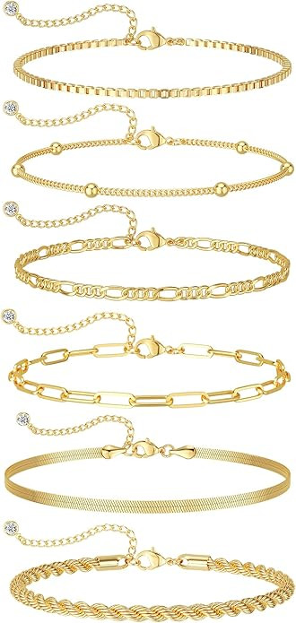 DEARMAY Gold Bracelets for Women Waterproof, 14K Gold Plated Jewelry Sets Trendy Thin Dainty Stac... | Amazon (US)