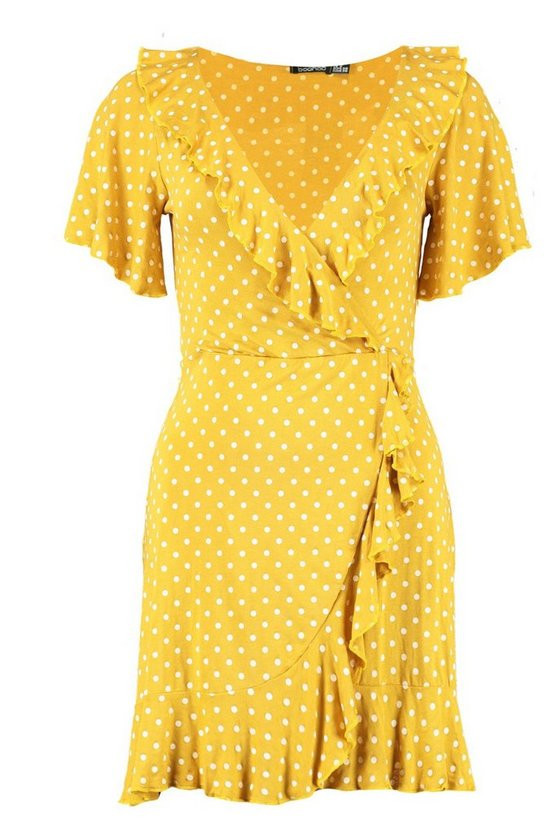 Wrap Polka Dot Print Frill Detail Tea Dress | Boohoo.com (UK & IE)