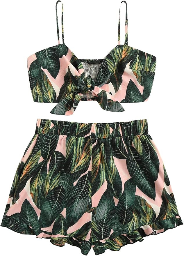 SweatyRocks Women's 2 Piece Casual Summer Sleeveless Crop Top Camisole with Shorts | Amazon (US)