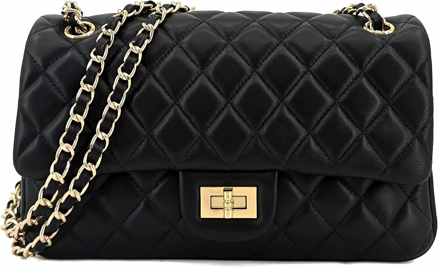 Quilted Lambskin Leather Crossbody Bag for Women, Classic Single Flap Shoulder Purse with Double ... | Amazon (US)
