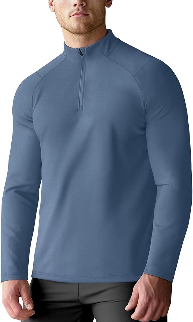 Zengjo Mens Quarter Zip Athletic Pullover Mid-Weight 1/4-Zip Running Workout Shirt Moisture Wicki... | Amazon (US)