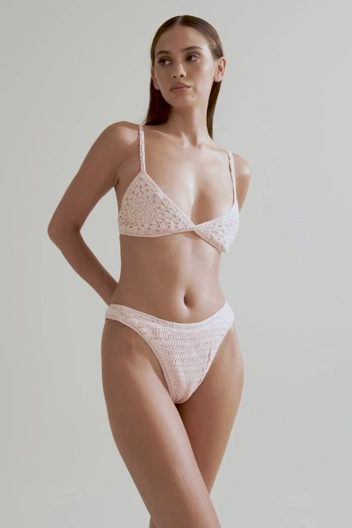 Verity Embellished Knit Bikini Bottom - Candy Pink | MESHKI US