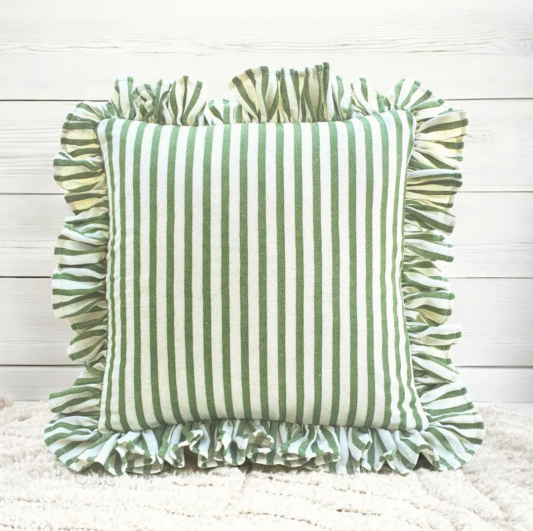 Bohemian Frill Linen Striped Pillow Cover - Different Color Options With Frill Edges - Linen Lulu... | Etsy (US)