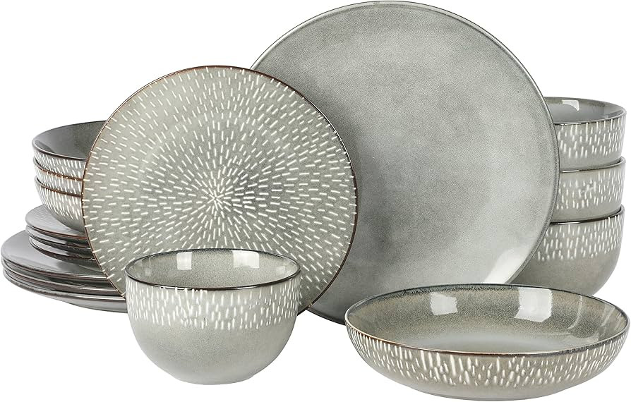 Gibson Elite Matisse 16-Piece Double Bowl Dinnerware Set, Service for 4 – Green Stoneware Plate... | Amazon (US)