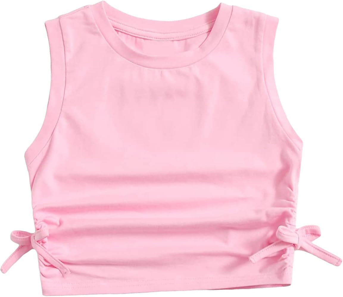 Milumia Girl's Floral Print Ruched Knot Side Knit Sleeveless Crop Tank Tops | Amazon (US)