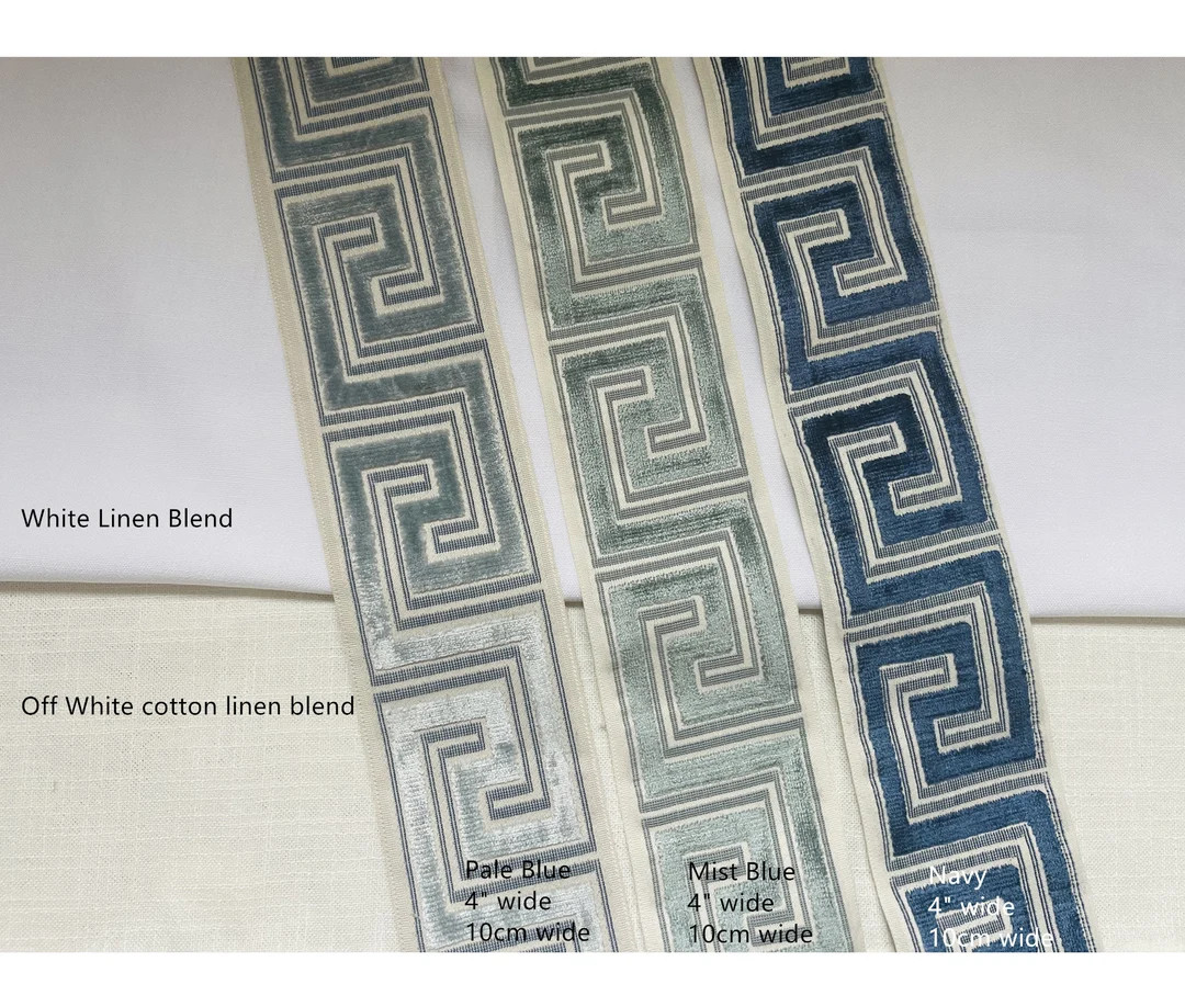 Woven Fabric Trim with Raised Velvet 3.5" wide, Blue, Navy Trims, Greek Key Border Trims, 028 | Etsy (US)