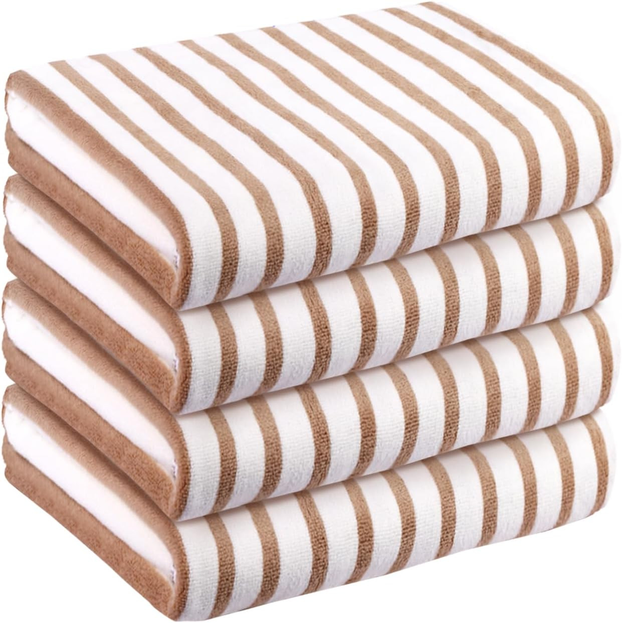 JML Microfiber Bath Towel Sets, 4 Pack, 27" x 55", Cabana Stripe Coffee | Amazon (US)