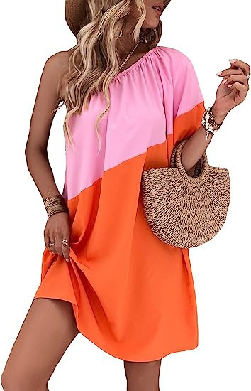 SOLY HUX Women's Color Block Puff Short Sleeve Dress Casual Summer Tunic Dresses | Amazon (US)