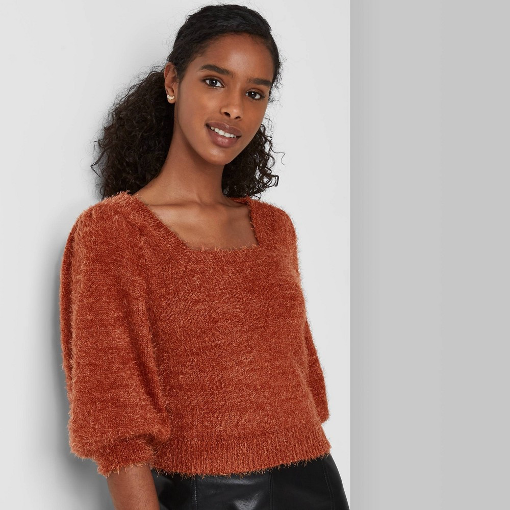 Women's Puff Short Sleeve Square Neck Pullover Sweater T-Shirt - Wild Fable Orange XXL | Target