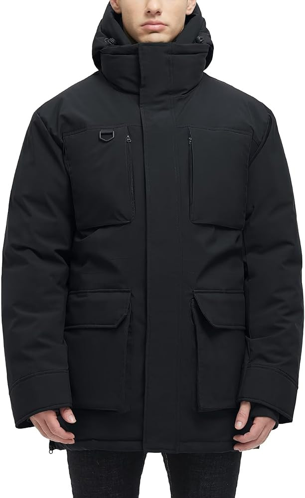 Long Winter Jackets for Men Faux Two-Piece Waterproof Parka Snow Warm Coats with Hood | Amazon (US)