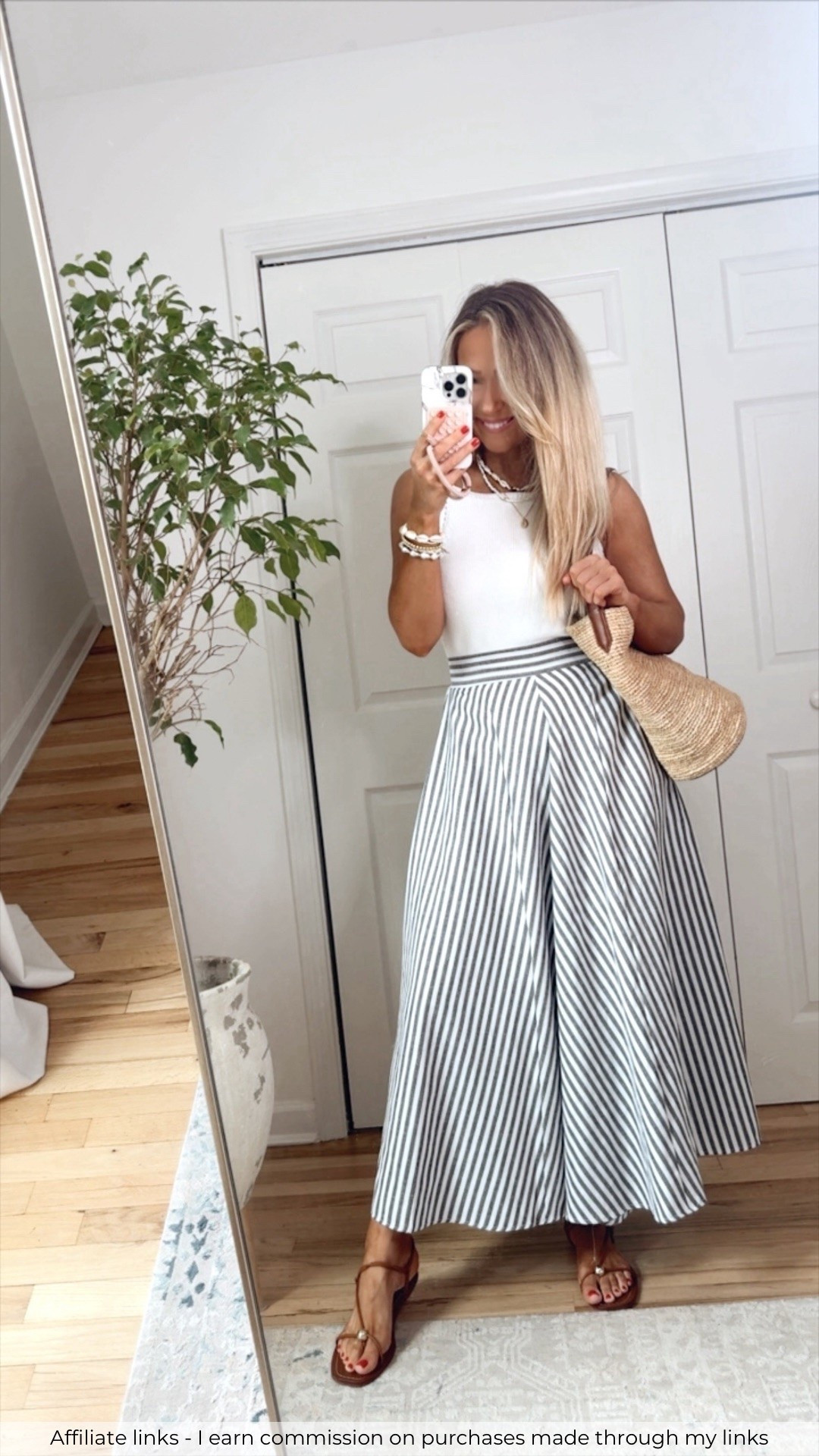 Affiliate links - I earn commission on purchases made through my links | causal summer outfits
White tank top crochet details
Amazon striped skirt maxi
Flat sandals
Straw bucket bag
East coast summer vacation outfit
